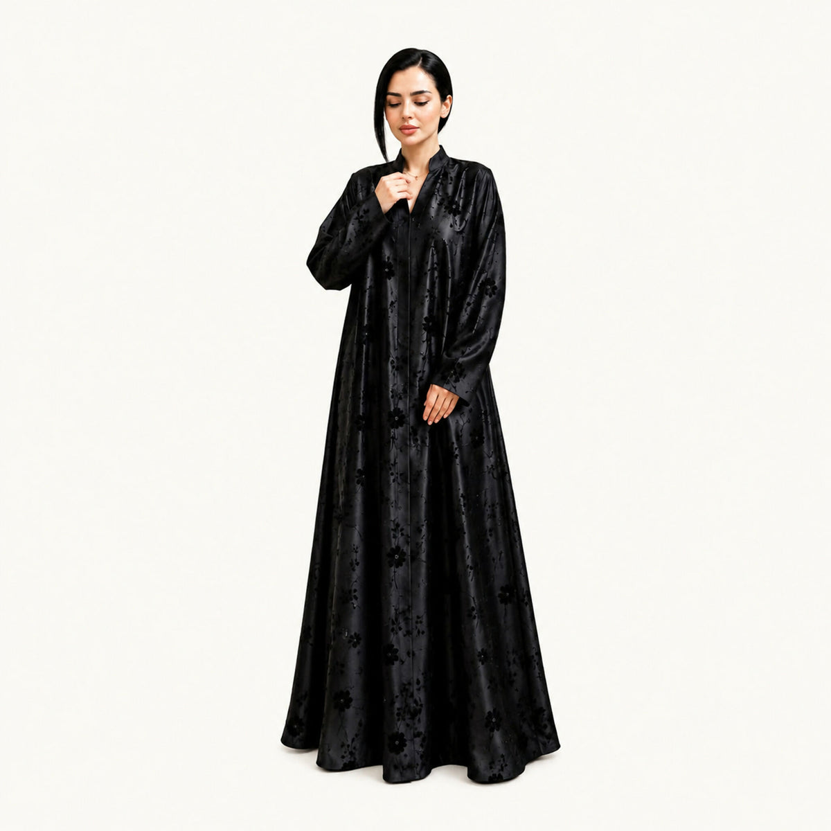 Black Jacquard Abaya Printed Black Velvet Rose Doubtful Soft Combo Necklace