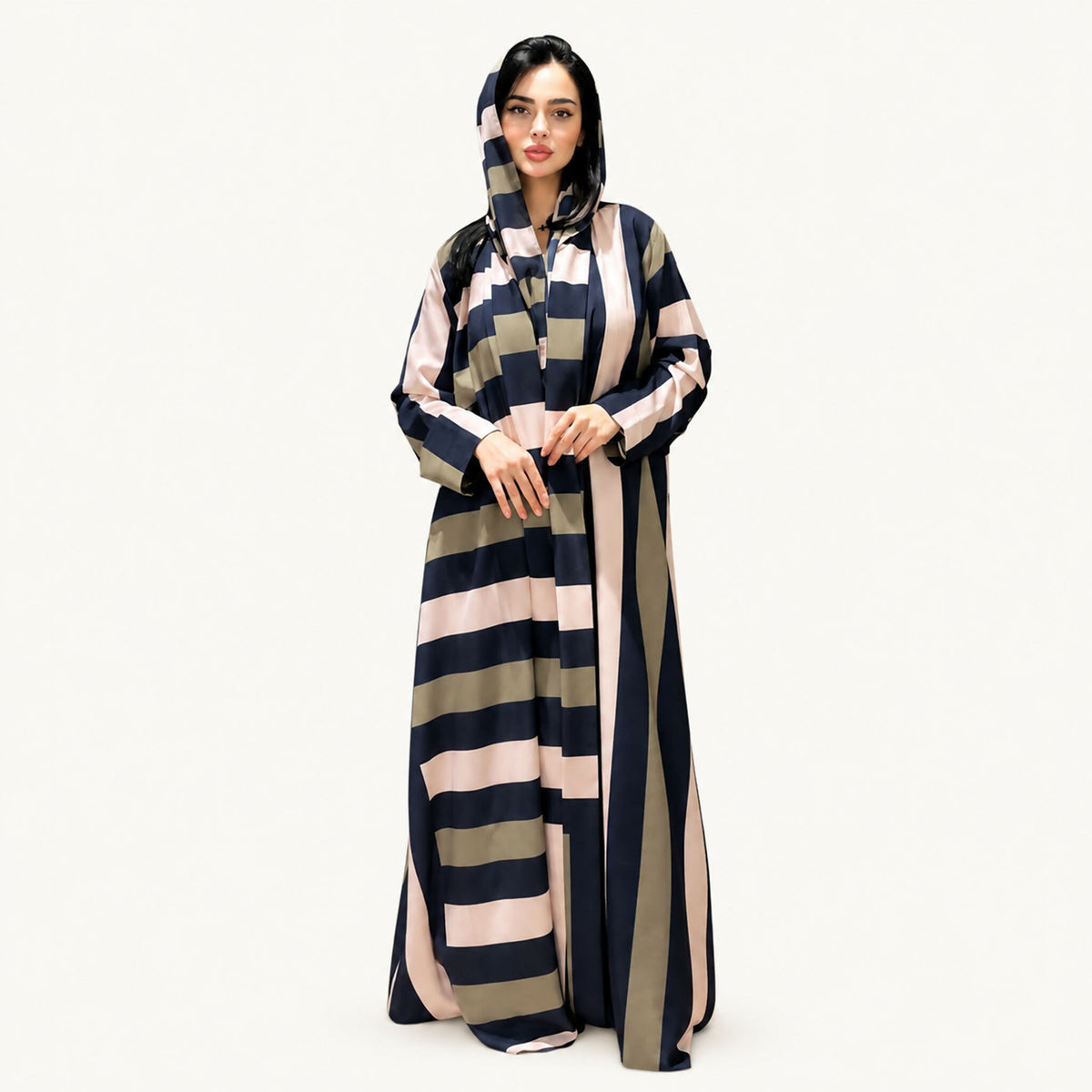 Black oil and beige striped crepe abaya