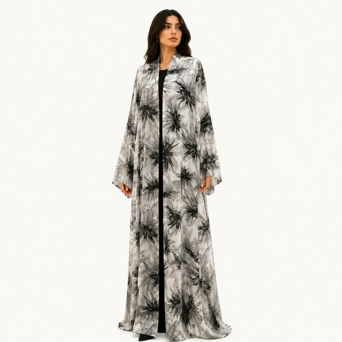 Chiffon Georgette Abaya Grey on White
