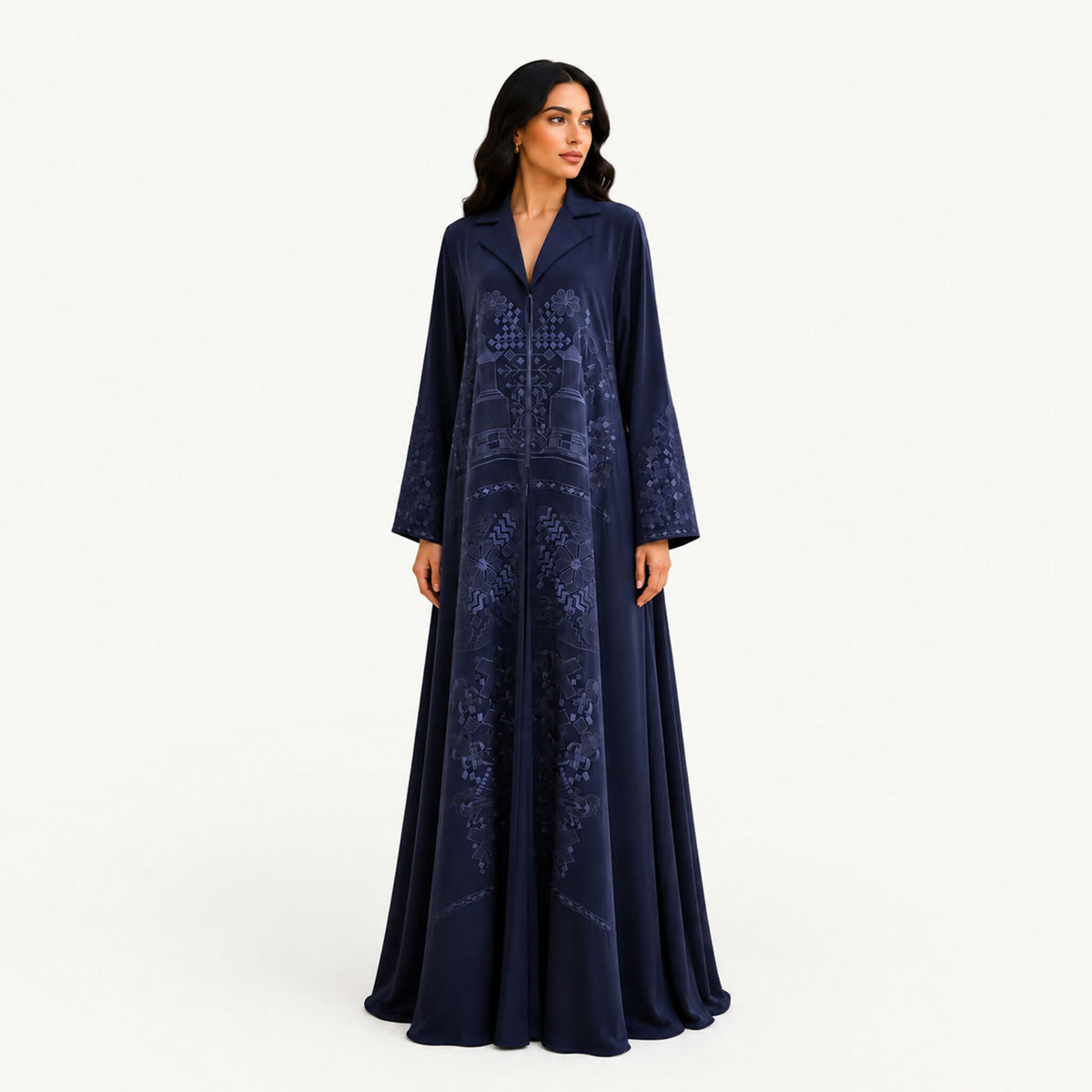 Abaya navy blue harber chamois with computer embroidery