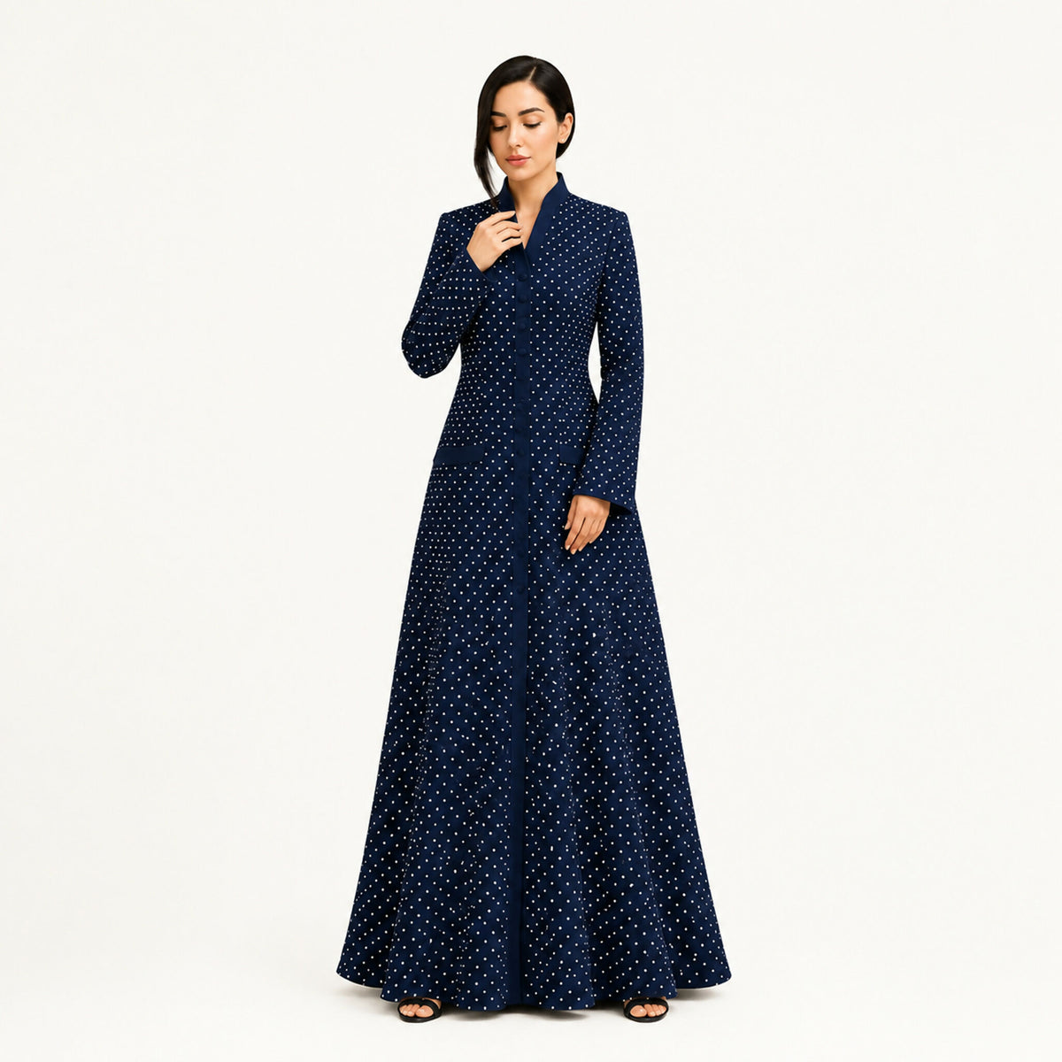 Navy Abaya printed with small roses