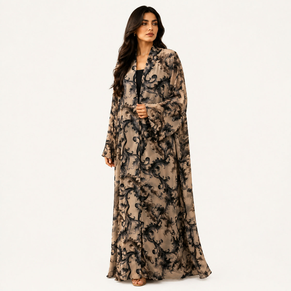 Georgette Chiffon Abaya Grey & Black